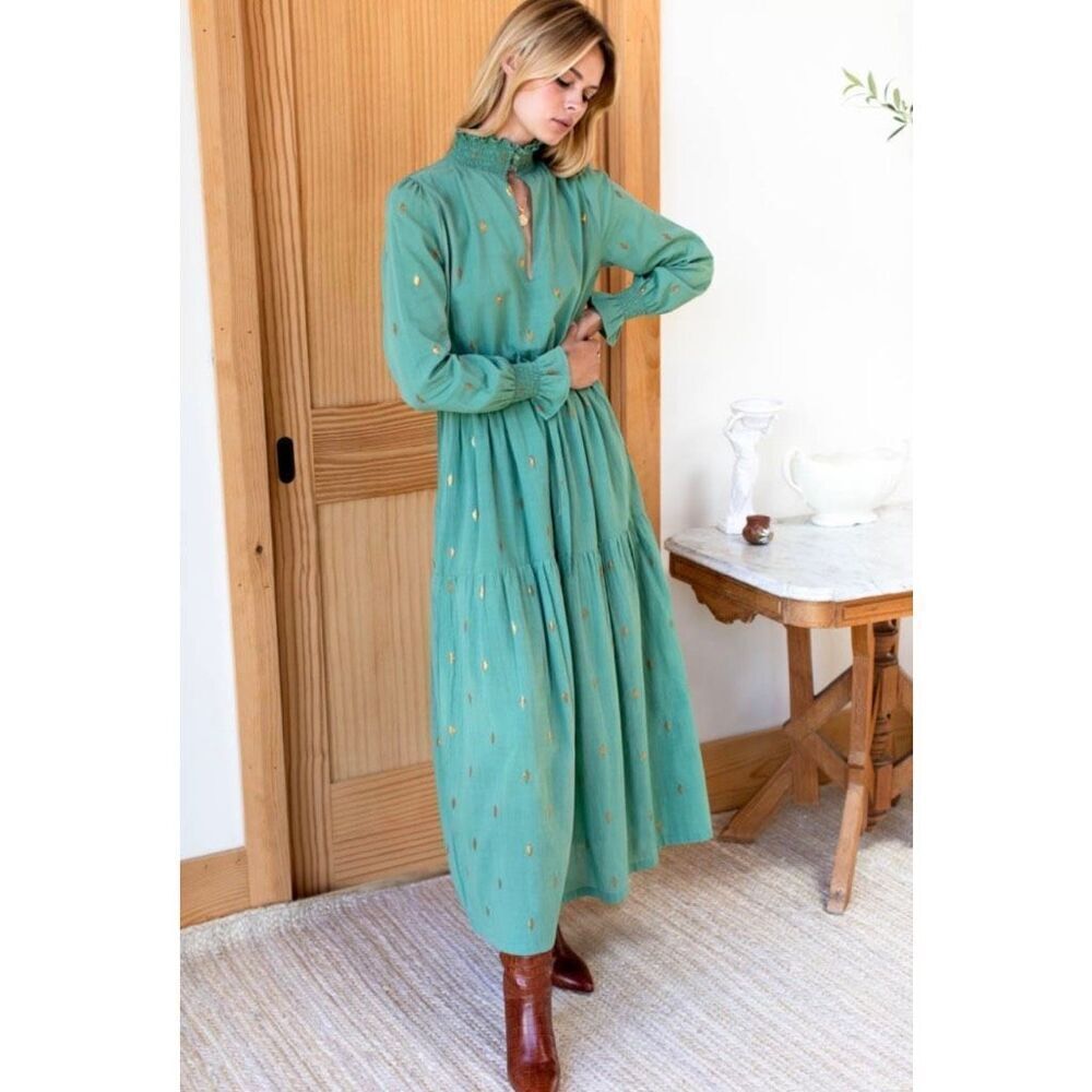 NWT Emerson Fry Lucybella Maxi Dress Gold Leaf Kasmir Boho Cottagecore Medium